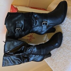 NWT Style & Co Sachi Block-Heel Mid-Shaft Black Boots